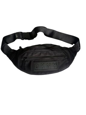 DKNY Black Nylon Belt Bag Fanny Pack - Adjustable Waist Sling Bag - Rubber Logo